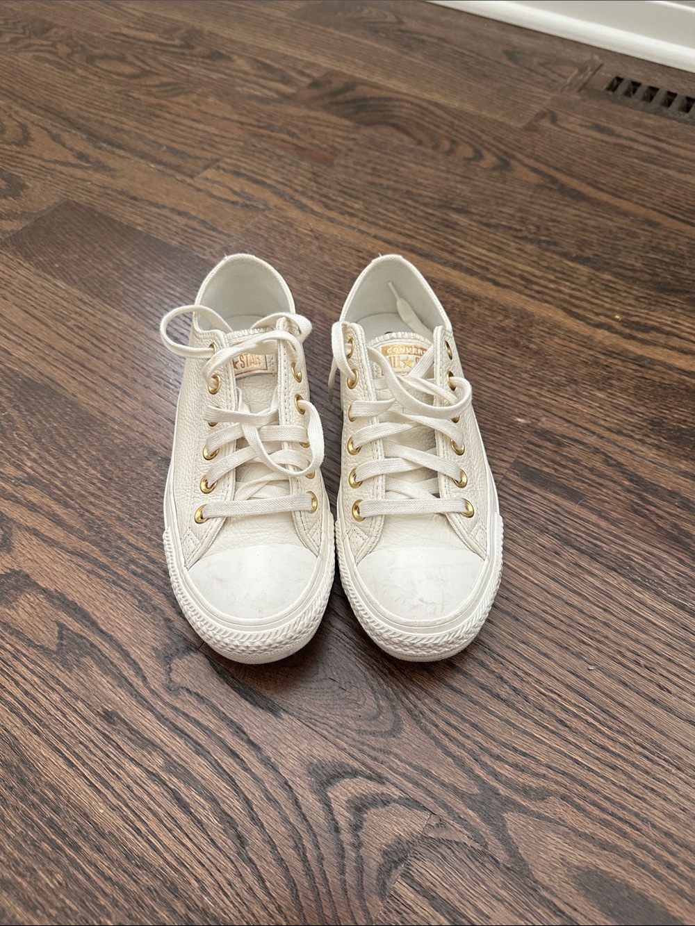 Converse Women’s Cream Canvas Low-Top Sneakers with Gold Eyelets